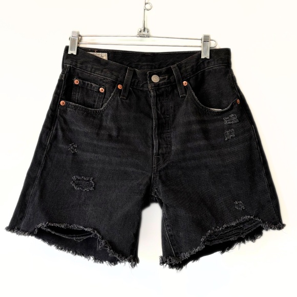 Levi’s 501 Cutoff High-Rise Black Denim Shorts Size 25 - Picture 1 of 10